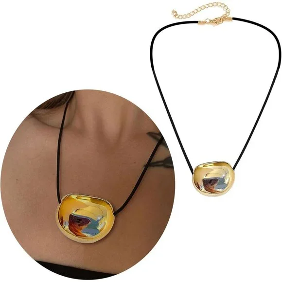 Women Gold-vertical 2 Stylish Metal Oval Shaped Neck chain Geometric Necklace